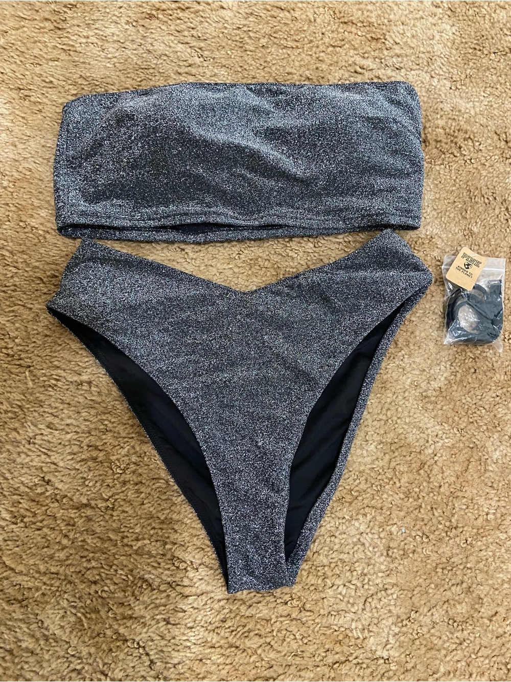 Victoria’s Secret pink Strapless Shimmery Silver Bikini Set - Women's Swim